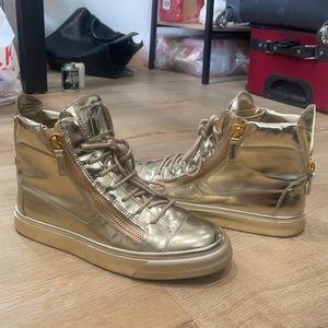 Giuseppe Zanotti gold metallic high top sneakers size 39